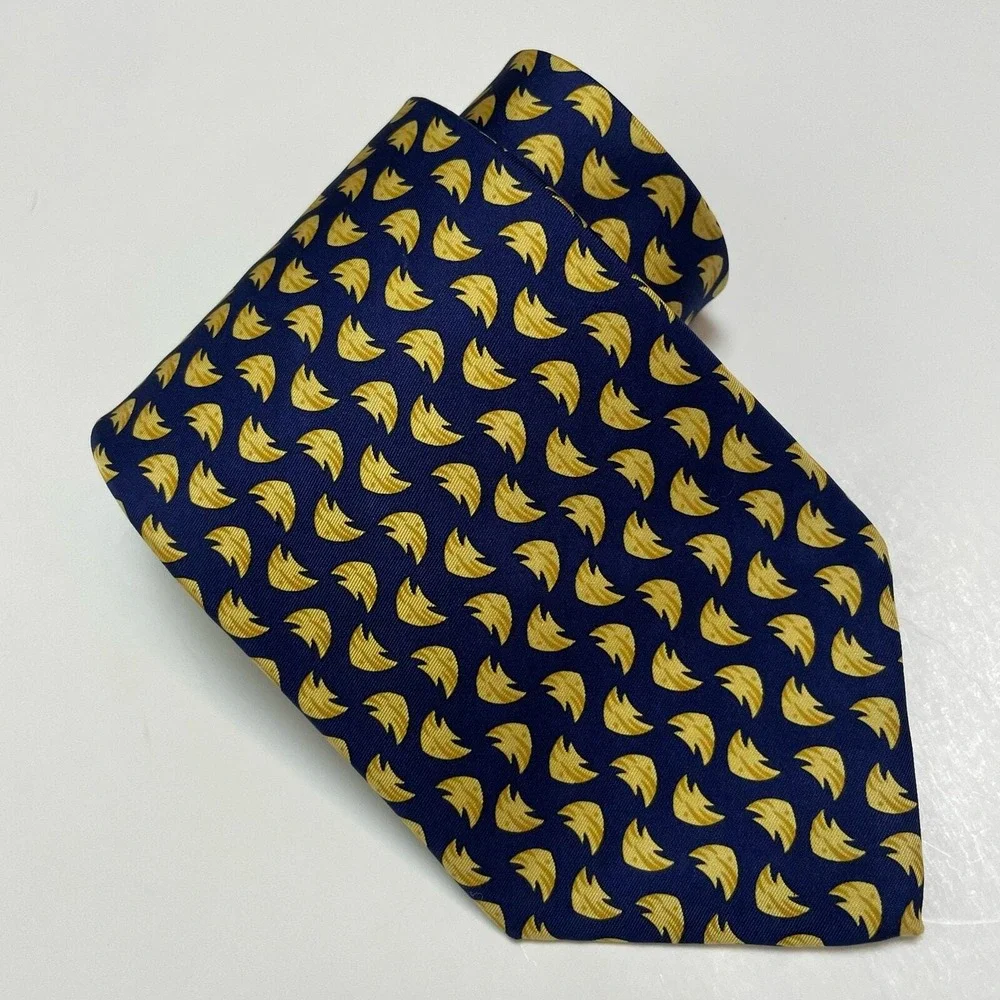 J. Crew 100% Silk Novelty Necktie Fish Blue Yellow‎